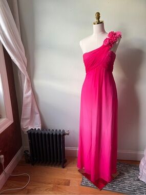Cache One Shoulder Pink Ombre Long Evening Gown
